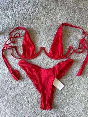 Plumeria swimwear Red Tie-Back Bikini Set